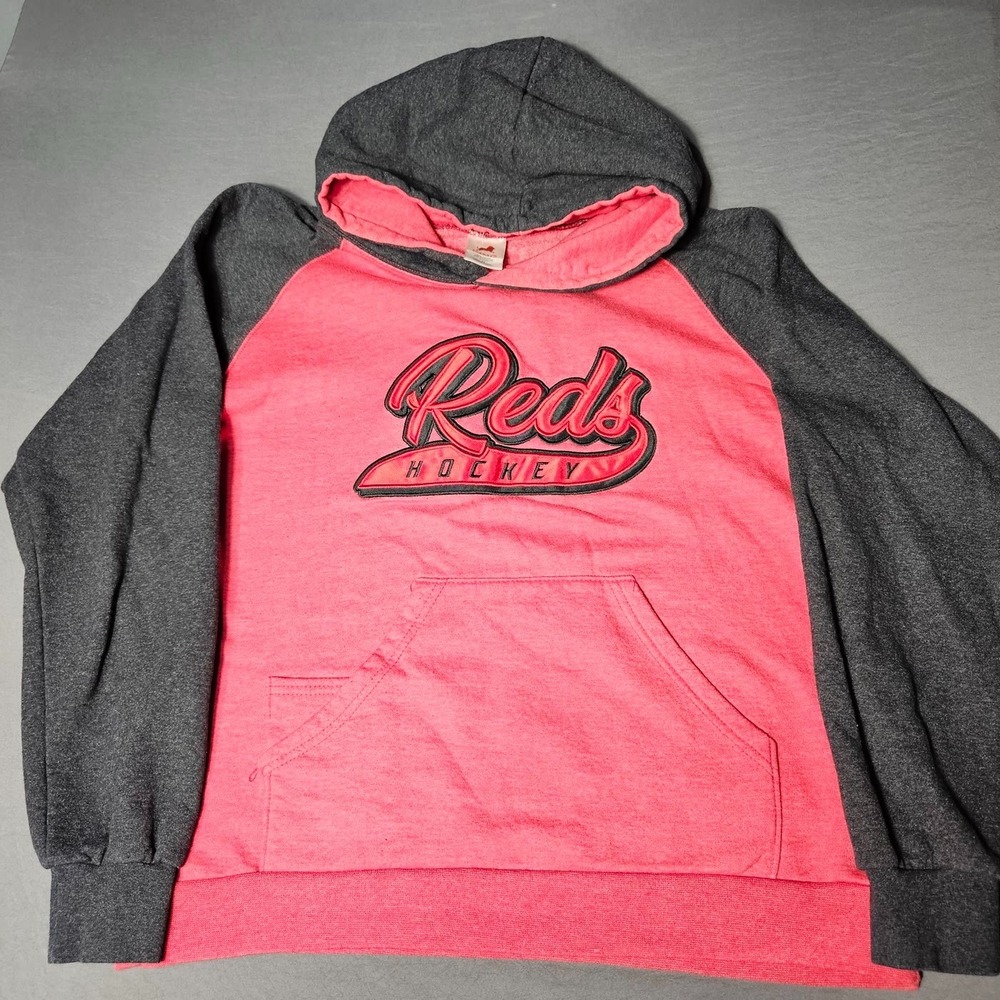 King Athletics Reds Hockey Raglan Hoodie Mens Medium Pink Grey Pullover